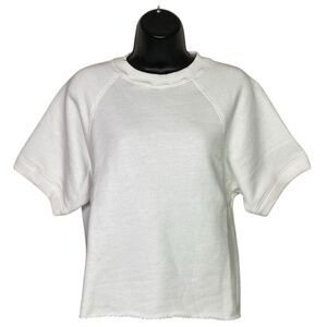 AG Adriano Goldschmied Womens S White Crop Sweatshirt Short Sleeve Boxy Raw Hem